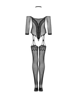 (SALE) Нейлоновий бодістокінг з імітацією панчіх Obsessive Bodystocking G333 S/M/L, black, з доступом