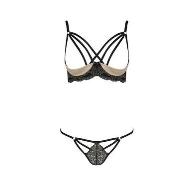Комплект белья Passion Exclusive VALERY SET OpenBra S/M, black, стрэпы, трусики, открытый лиф