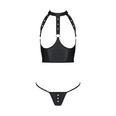 Комплект білизни з відкритими грудьми Passion GENEVIA SET WITH OPEN BRA S/M black, корсет, стрінги