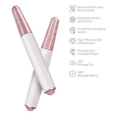 Ручка-масажер для обличчя з рожевим кварцом GESKE SmartAppGuided Double-Sided Rose Quartz Depuffing Pen 7в1 starlight