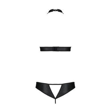 Комплект, открытый топ и трусики из эко-кожи с люверсами Passion MALWIA SET with Open Bra S/M, black