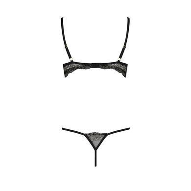 Комплект белья Passion Exclusive VALERY SET OpenBra S/M, black, стрэпы, трусики, открытый лиф