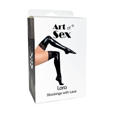 Сексуальные виниловые чулки Art of Sex - Lora с кружевом, размер L, с эффектом голограммы