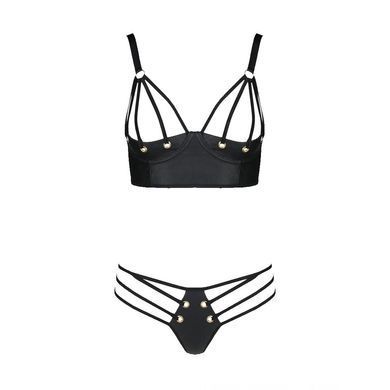 Комплект из экокожи Passion MALWIA BIKINI 6XL/7XL black, с люверсами и ремешками, бра, трусики