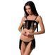 Комплект белья Passion Exclusive KASSANDRA SET OpenBra S/M, black, лиф из бахромы, трусики-юбка