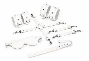 Набор Feral Feelings BDSM Kit 5 White, наручники, поножи, крестовина, маска, паддл