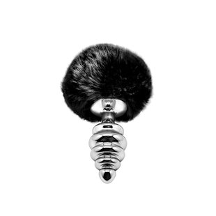 Металлическая анальная пробка Кроличий хвостик Alive Fluffly Twist Plug M Black