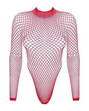 Сетчатый бодистокинг с длинным рукавом Obsessive B126 teddy red XL/XXL, красный