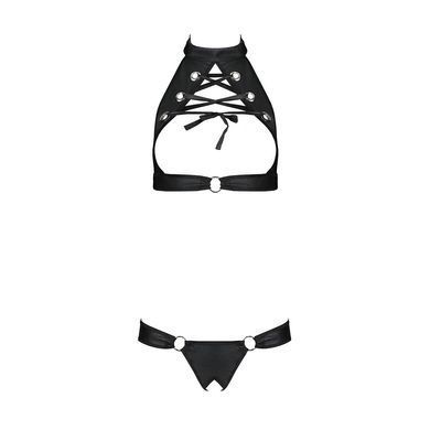Комплект відкритий топ та трусики з екошкіри з люверсами Passion MALWIA SET OpenBra XXL/XXXL, black