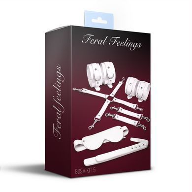 Набор Feral Feelings BDSM Kit 5 White, наручники, поножи, крестовина, маска, паддл