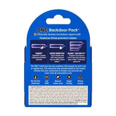 Набор презервативов ONE Backdoor, 3 шт, 3 вида, картонная упаковка