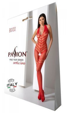 Бодістокінг з плетінням на животику Passion BS100 One Size, red, декоративний шов, з доступом