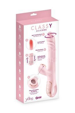 Вибратор-кролик 5в1 Yoba Classy, вибрация, ротация, пульсация, жемчужный массаж, нагрев
