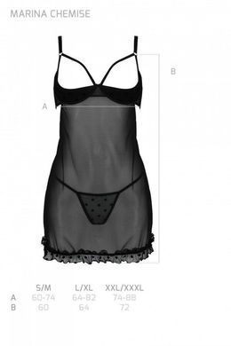 Эротический пеньюар Passion MARINA CHEMISE, L/XL, black