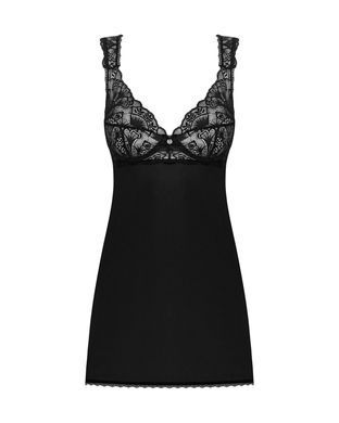 Сорочка бебі-дол з мереживом на грудях Obsessive Donna Dream babydoll XL/2XL Black, стрінги
