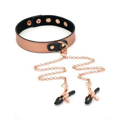 Ошейник с зажимами для сосков Liebe Seele Rose Gold Memory Collar with Nipple Clamps, кожа