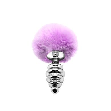 Металлическая анальная пробка Кроличий хвостик Alive Fluffly Twist Plug M Purple