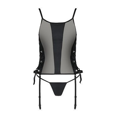 Сетчатый корсет из экокожи Passion MALWIA CORSET 6XL/7XL black, с люверсами и съемными пажами