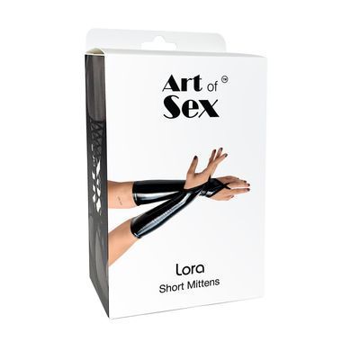 Виниловые митенки Art of Sex - Lora короткие, размер L, цвет черный с эффектом голограммы
