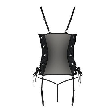Сетчатый корсет из экокожи Passion MALWIA CORSET 6XL/7XL black, с люверсами и съемными пажами