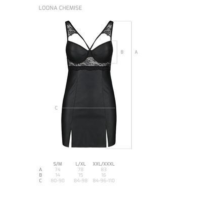 Бебі-дол з еко-шкіри та мережива Passion LOONA CHEMISE L/XL, black