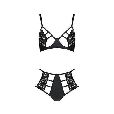 Комплект белья Passion TASMINA SET XXL/XXXL black, лиф, высокие трусики с корсетом сзади