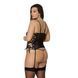 Сетчатый корсет из экокожи Passion MALWIA CORSET 6XL/7XL black, с люверсами и съемными пажами