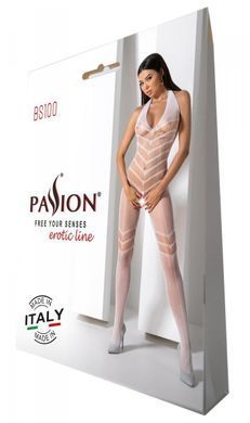 Бодистокинг с плетением на животике Passion BS100 One Size, white, декоративный шов, с доступом