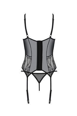 Корсет Passion LEAFA CORSET black L/XL, мягкие чашки, зажимы для чулок, стринги в комплекте