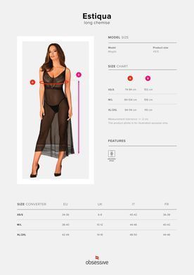 (SALE) Напівпрозора довга сорочка Obsessive Estiqua chemise XL/2XL, чорний, асиметричний крій