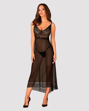 (SALE) Напівпрозора довга сорочка Obsessive Estiqua chemise XL/2XL, чорний, асиметричний крій