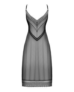 (SALE) Напівпрозора довга сорочка Obsessive Estiqua chemise XL/2XL, чорний, асиметричний крій