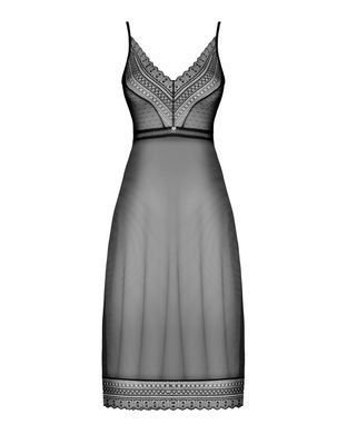 (SALE) Напівпрозора довга сорочка Obsessive Estiqua chemise XL/2XL, чорний, асиметричний крій
