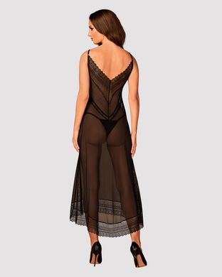 (SALE) Напівпрозора довга сорочка Obsessive Estiqua chemise XL/2XL, чорний, асиметричний крій