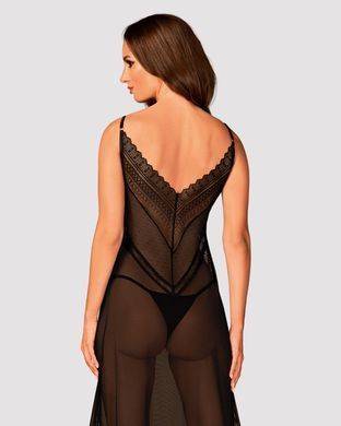 (SALE) Напівпрозора довга сорочка Obsessive Estiqua chemise XL/2XL, чорний, асиметричний крій