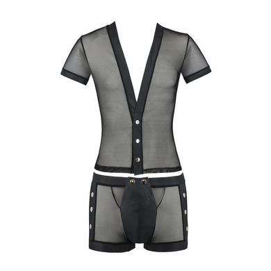 Комплект сетчатого мужского белья Passion 052 SET MICHAEL L/XL black, рубашка, боксеры, заклепки