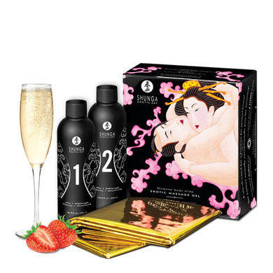 Гель для NURU массажа Shunga Oriental Body-to-Body - Sparkling Strawberry Wine плюс простыня