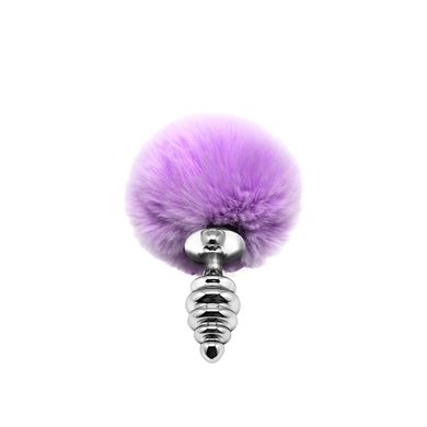 Металлическая анальная пробка Кроличий хвостик Alive Fluffly Twist Plug S Purple