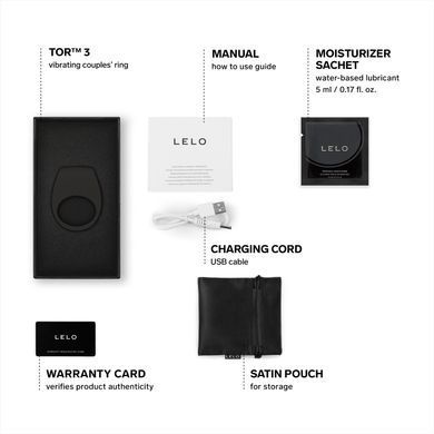 Эрекционное кольцо с вибрацией LELO Tor 3 Black, управление со смартфона