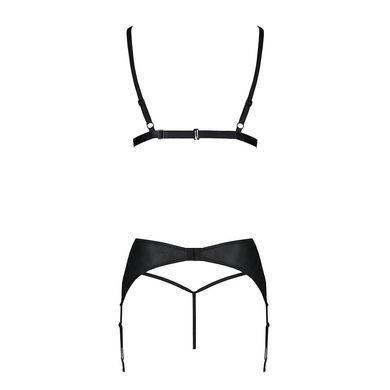 Комплект из эко-кожи Passion MILEY SET S/M, black, трусики, бюстгальтер, пояс для чулок
