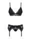 Мереживний комплект білизни Obsessive 810-SEG-1 L/XL Black, бюстгальтер, стрінги, пояс для панчіх