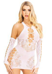 Мини-платье Leg Avenue Mini dress and matching gloves White One Size