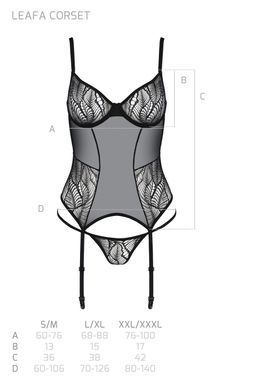 Корсет Passion LEAFA CORSET black S/M, мягкие чашки, зажимы для чулок, стринги в комплекте