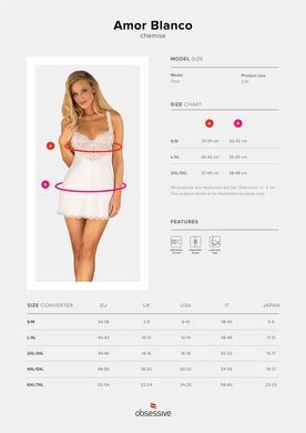 Сорочка Obsessive Amor Blanco underwire chemise & thong white S/M