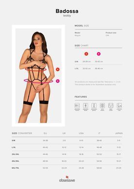 Боді зі стреп із доступом Obsessive Badossa crotchless teddy S/M, чорний