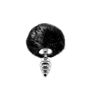 Металлическая анальная пробка Кроличий хвостик Alive Fluffly Twist Plug S Black