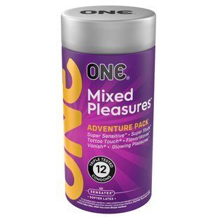 Презервативы ONE Mixed Pleasures, 12 шт, 6 видов, подарочная упаковка-тубус