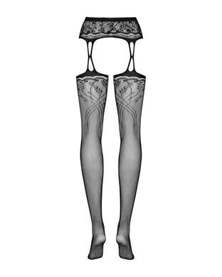 Чулки-стокинги с растительным рисунком Obsessive Garter stockings S206 black S/M/L черные, имитация