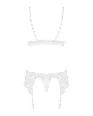 Кружевной комплект белья Obsessive 810-SEG-2 S/M White, бюстгальтер, стринги, пояс для чулок