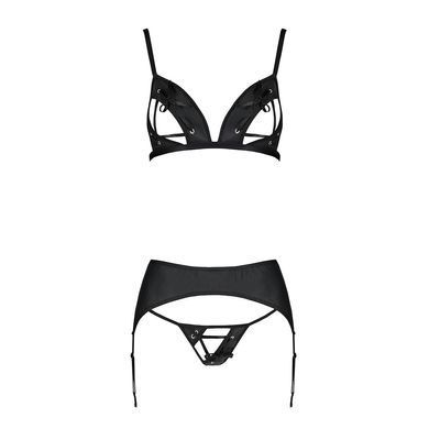 Комплект из эко-кожи Passion MILEY SET XXL/XXXL, black, трусики, бюстгальтер, пояс для чулок